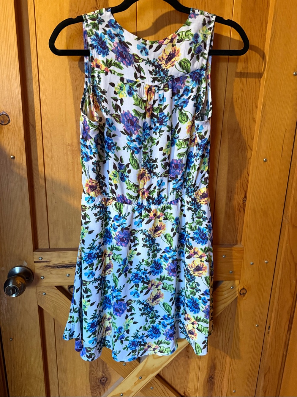 freebird White Floral Sleeveless Mini Dress with Blue & Yellow Blooms